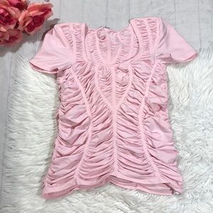 Wolford Pink Ruched Short Sleeve Top and Skirt Set
